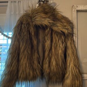 GB Girls Faux Fur Jacket in Brown